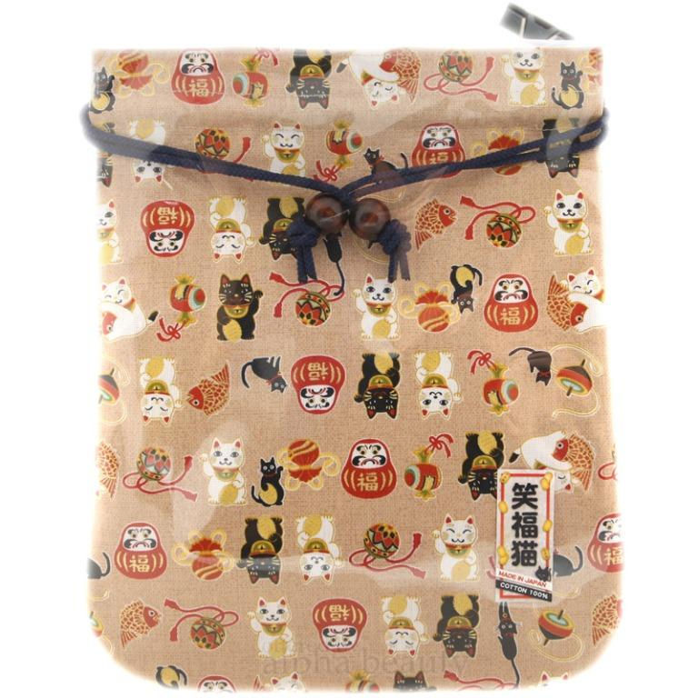 縮圖：日本精品 和風招財貓咪布質 旅行整理收納儲物化妝索繩袋 Drawstring Bag Sachet Pouch