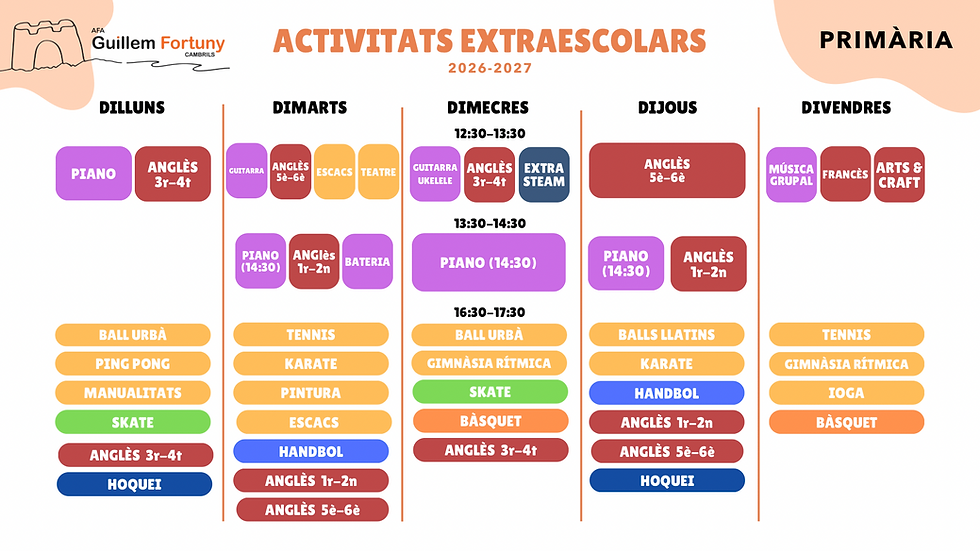 Horaris extraescolars de Primària.