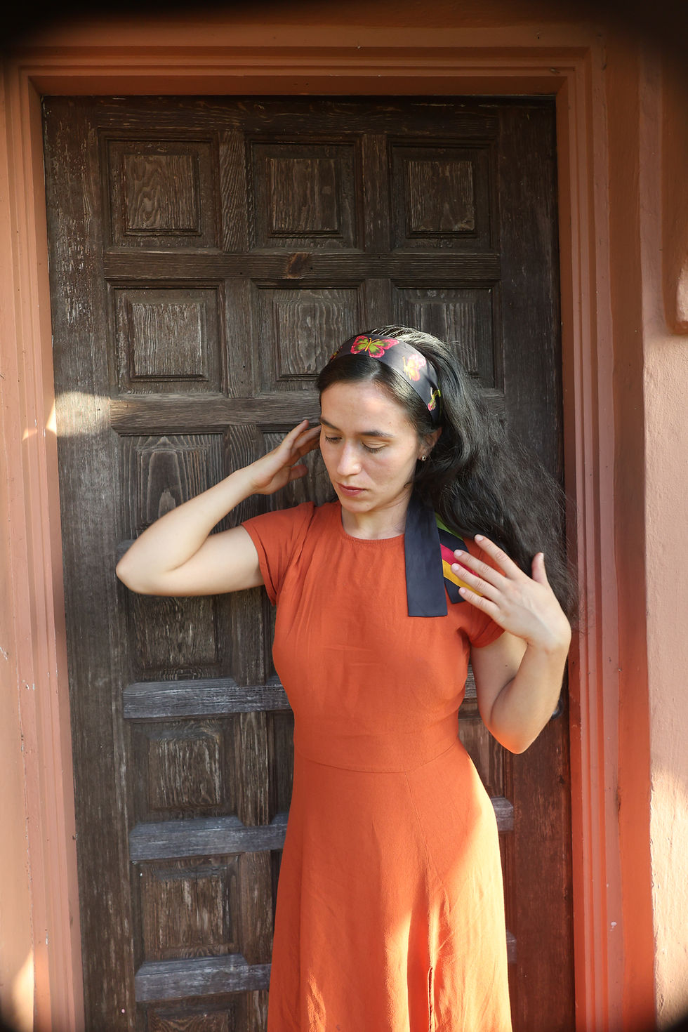 Thumbnail: Ways to style Luxury Silk Scarf Dark - Metamorphosis – Silk Twill Scarf
