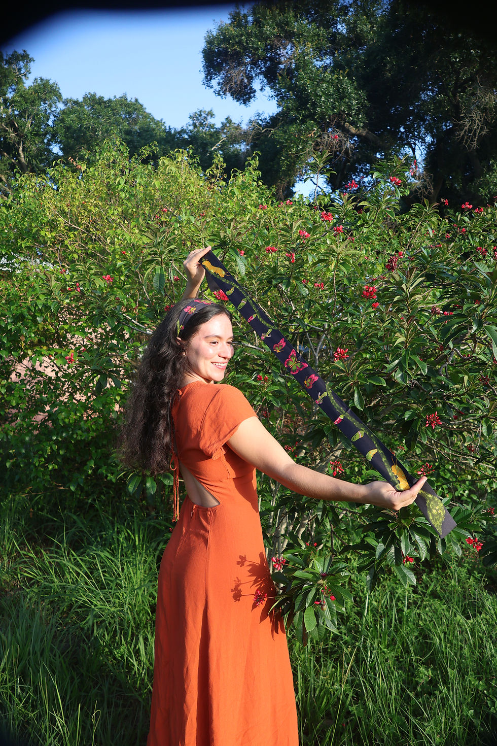Thumbnail: Ways to style Luxury Silk Scarf Dark - Metamorphosis – Silk Twill Scarf