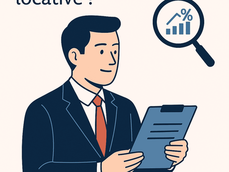 Illustration en flat design représentant un professionnel en costume tenant un dossier, avec le titre "Immobilier pro : comment lire une étude de rentabilité locative ?", une icône de loupe avec graphique et le logo Valeurs & Expertises.