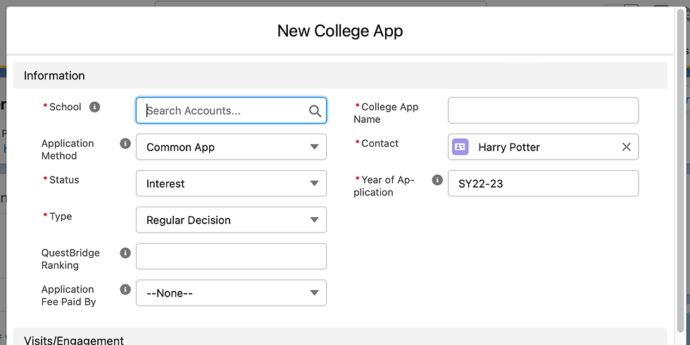 The New College App screen. College App Name is a required field.