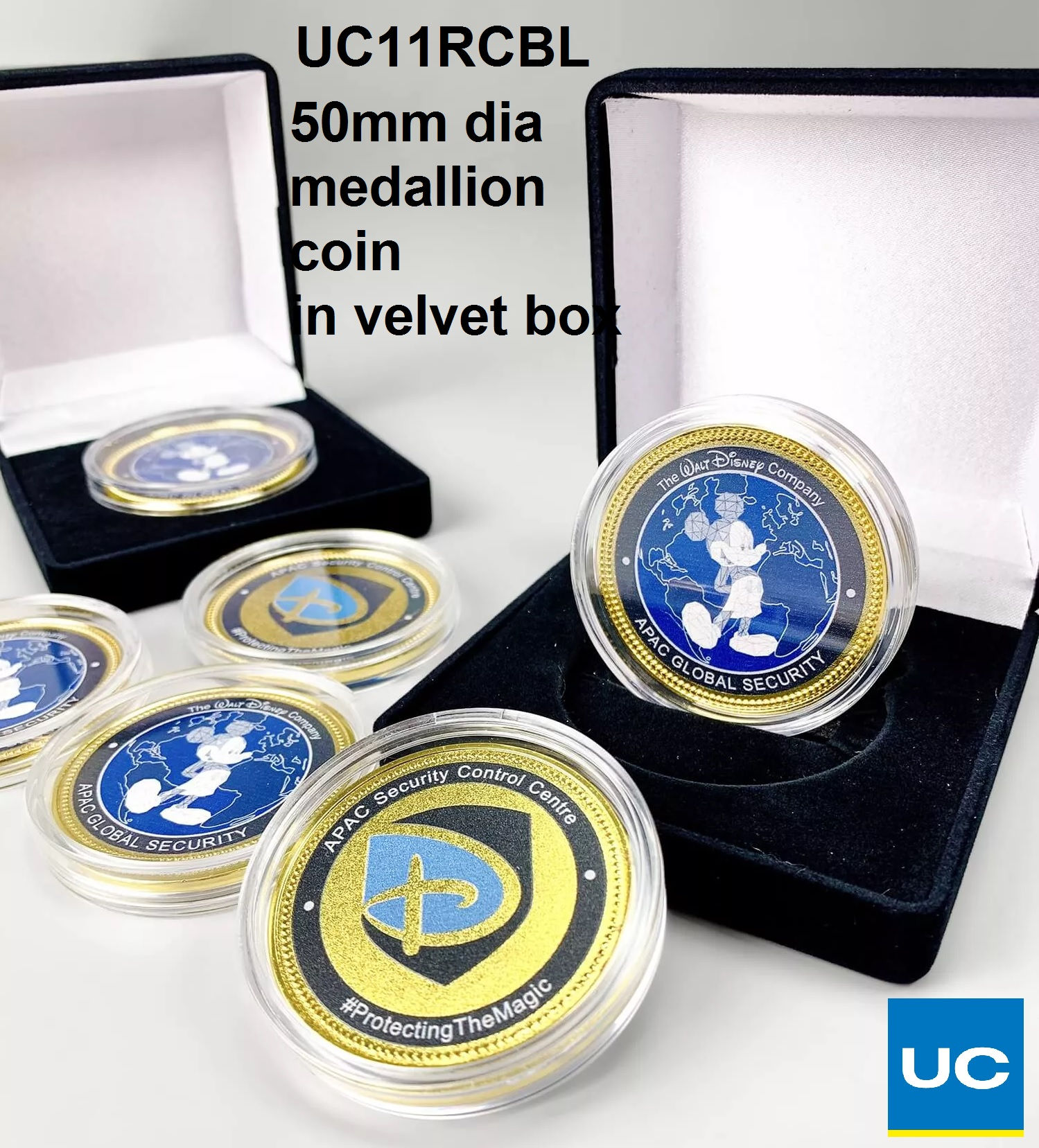 UC11RCBL 50mm dia Medallion coin in velvet box_