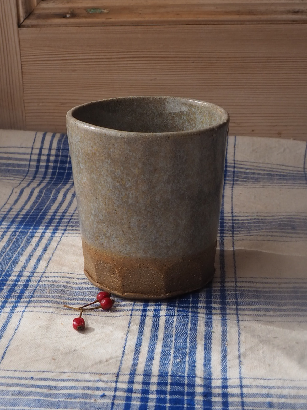 fluted beaker, Dappled Grey glaze (rough bottom)