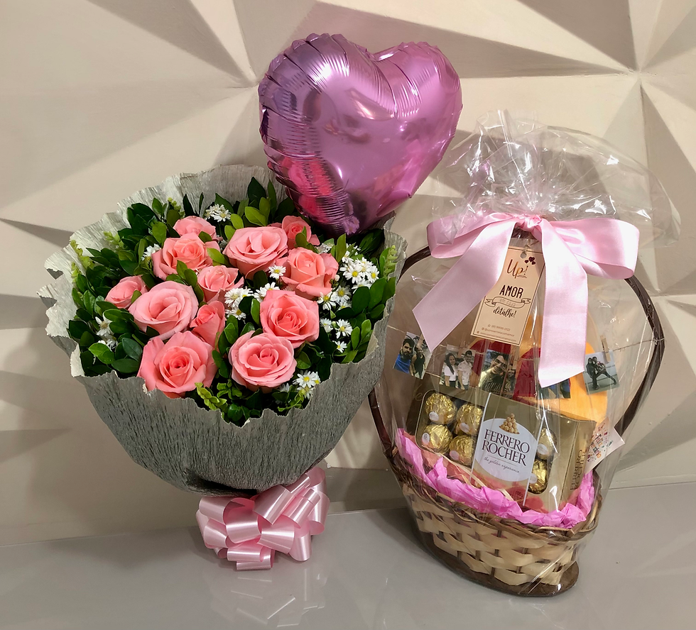 Miniatura: Cesta de chocolate + Flores (6rosas)