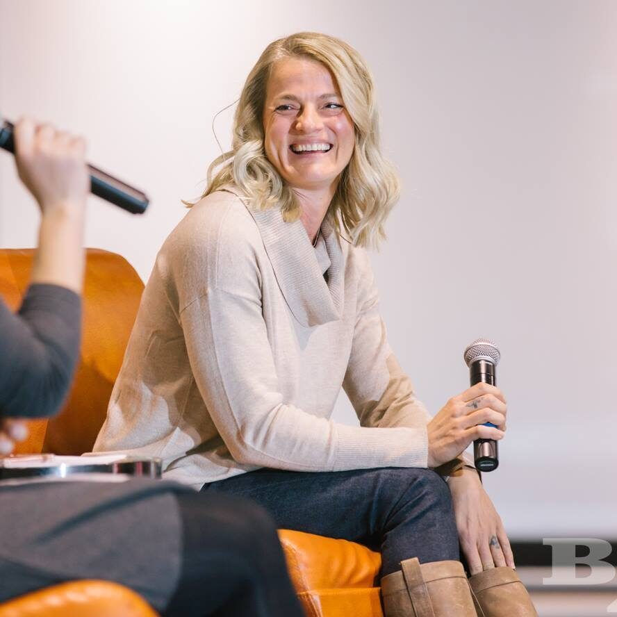 Amy Blansit with microphone