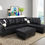 Thumbnail: Black Faux Leather Sectional Sofa with Ottoma