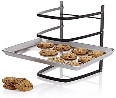 4-tier design, our baker's rack by Linden Sweden is great for pizza stones, baking sheets, wire cooling racks, cake pans and muffin tins! Measuring 13” in height, it accommodates multiple pans at the same time