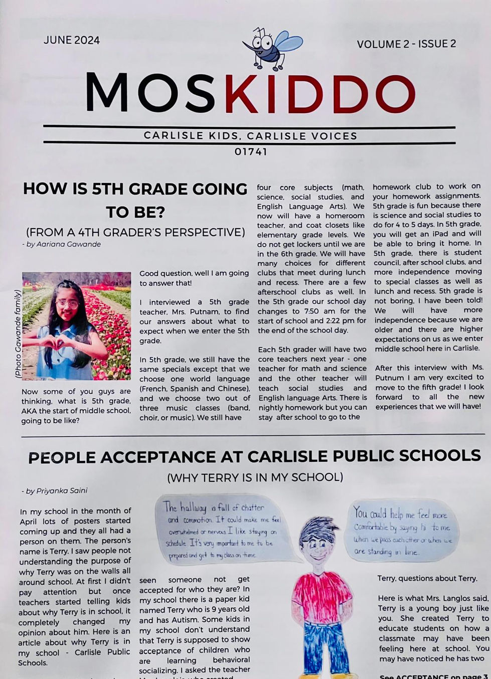 Moskido newspaper article Carlisle Public School MA