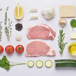 Vegetables, herbs, meat and cheese