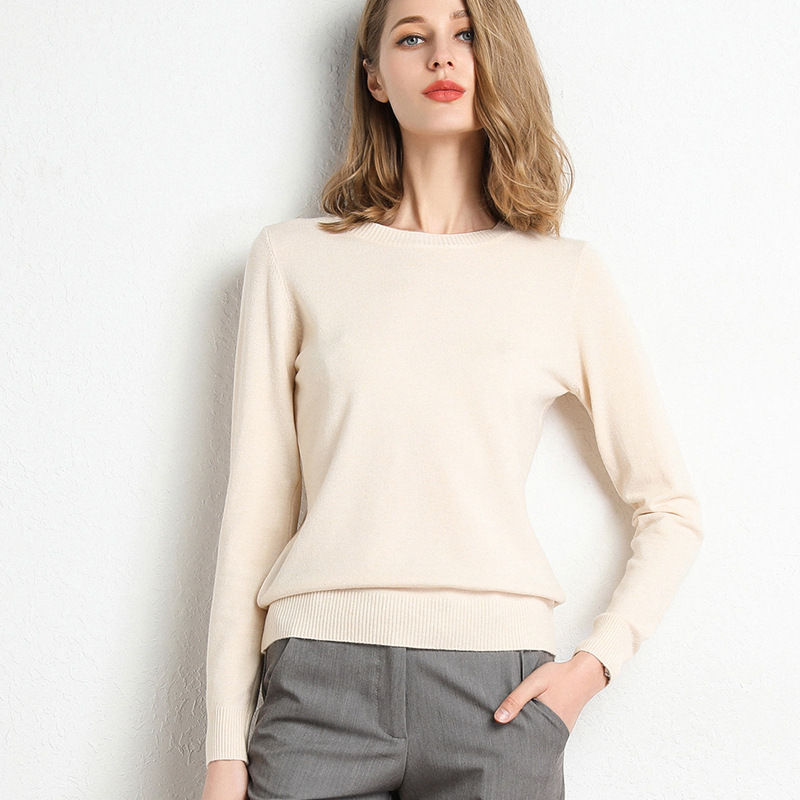 Miniatura: Women Slim O-Neck Solid Pullover Cashmere Wool Blending Sweater Autumn And Winte