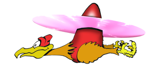 cartoon of allien flying bird propeller driven