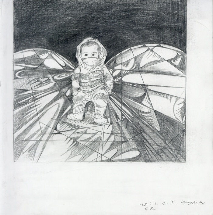 02 보μ΄μ§ μλ λ κ°_ Invisible Wings 02 A Pencil on Paper 22.7 x 22.7 (cm) 2021