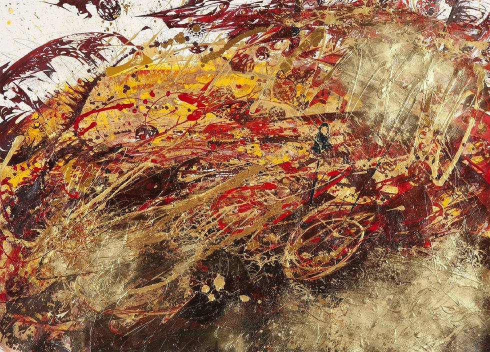 35. 나비효과_ 폭발 Butterfly effect_ Eruption 130 x 184 (cm) Copper ashes, gold powder, Mixed media on Paper 2016