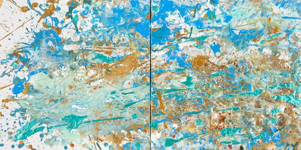 42. 나비효과_푸른 대양 Butterfly effect_ Blue ocean 45.7 x 91.5 (cm) Gold powder Mixed media on Canvas 2016