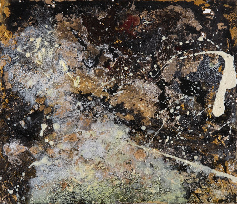 12. 빛이 어둠을 뚫는다 3 The light strikes through the darkness 45.5 x 53cm Gold, Silver powder Mixed media on canvas 2019