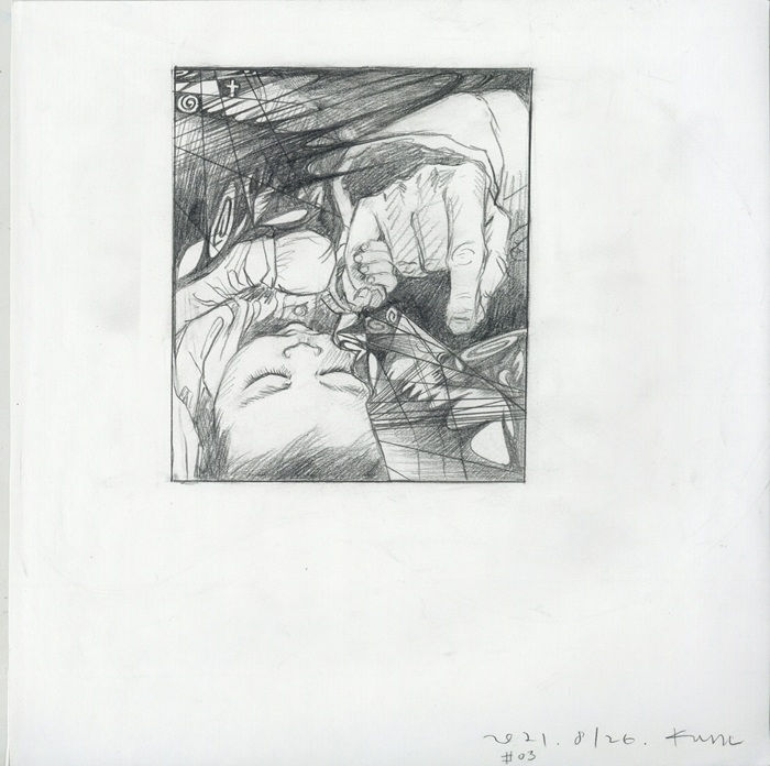 03 보μ΄μ§ μλ λ κ°, μλΉ μ ν¨κ»_ Invisible Wings, with father 03 A Pencil on Paper 22.7 x 22.7 (cm) 2021