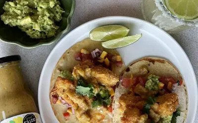 Crispy panko cod tacos with mango salsa and crushed avocado