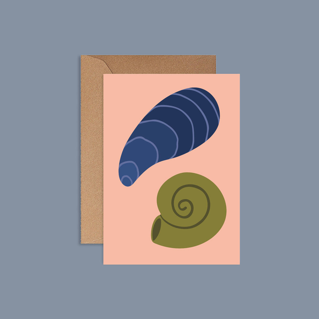 Carte Coquillages sur fond rose