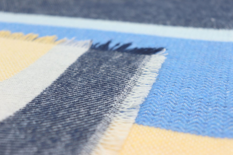 Miniaturbild: Biederlack Plaid mit Fransen STRIPE OUT - 130x170 - gestreift - blau/gelb