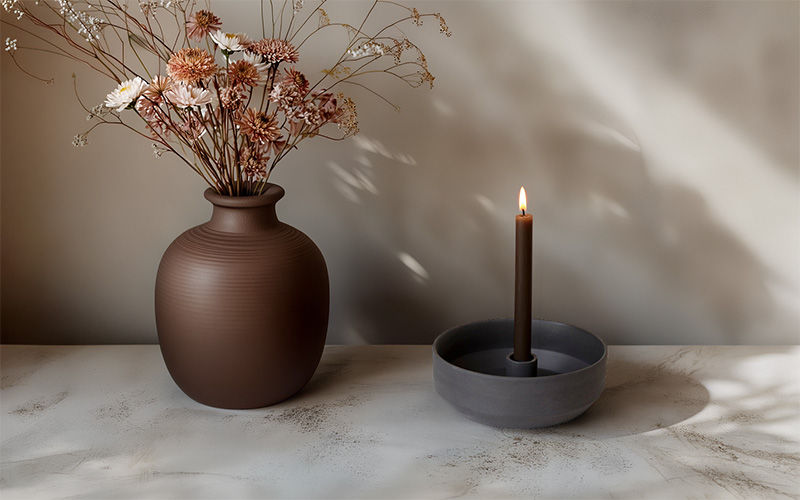 Home Delight Kerzenschale aus Keramik SEM, schwarz, Home-and-Kitchen