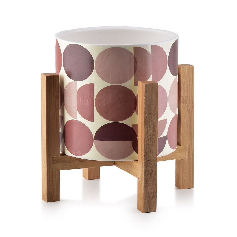 Mondex AVA Blumentopf mit Kreismuster in Holzständer Farbe rosa/brombeer/weiß