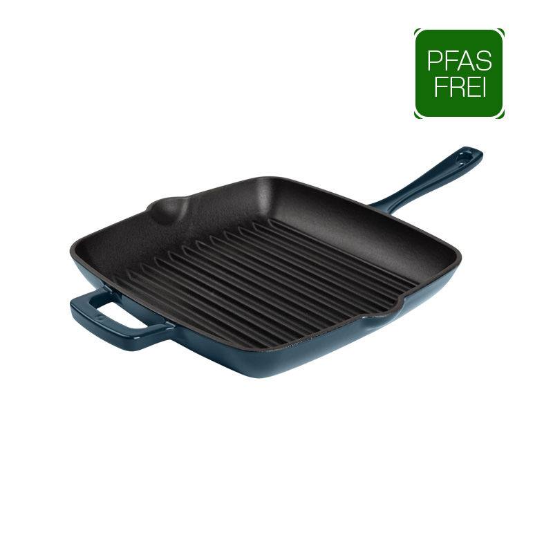 Olavson Grillpfanne Gusseisen - emailliert - 24 cm - Petrol im Home-and-Kitchen Online Shop
