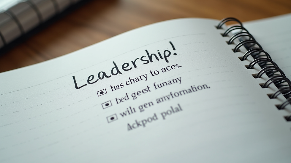 Close-up view of a notebook with leadership goals and action plans written