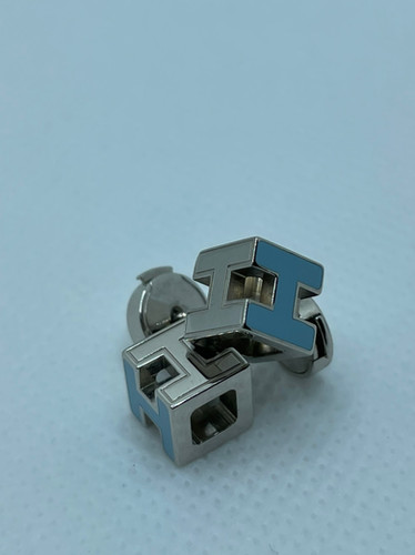 HERMES エルメス ピアス カージュドアッシュ Hキューブ GP ブルー