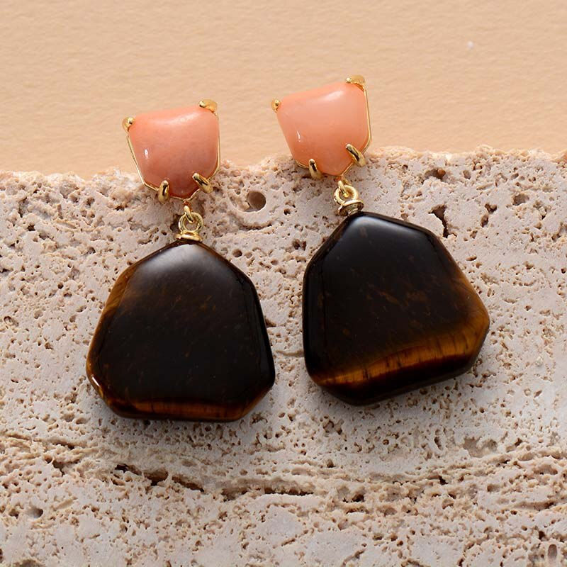 Thumbnail: Bold Amethysts and Tiger Eye Earring