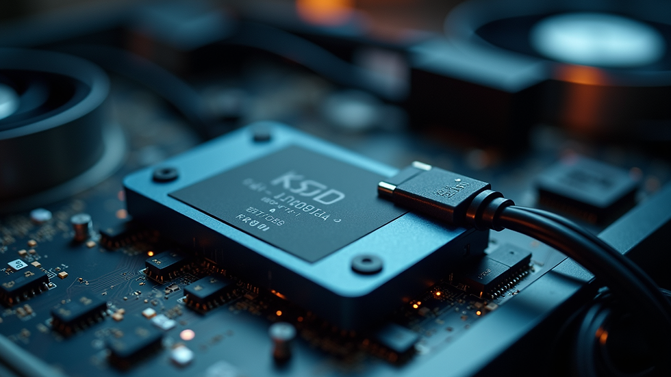 Eye-level view of SATA and power cables connected to SSD inside a computer