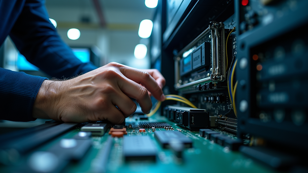 Eye-level view of a technician fixing a computer hardware component