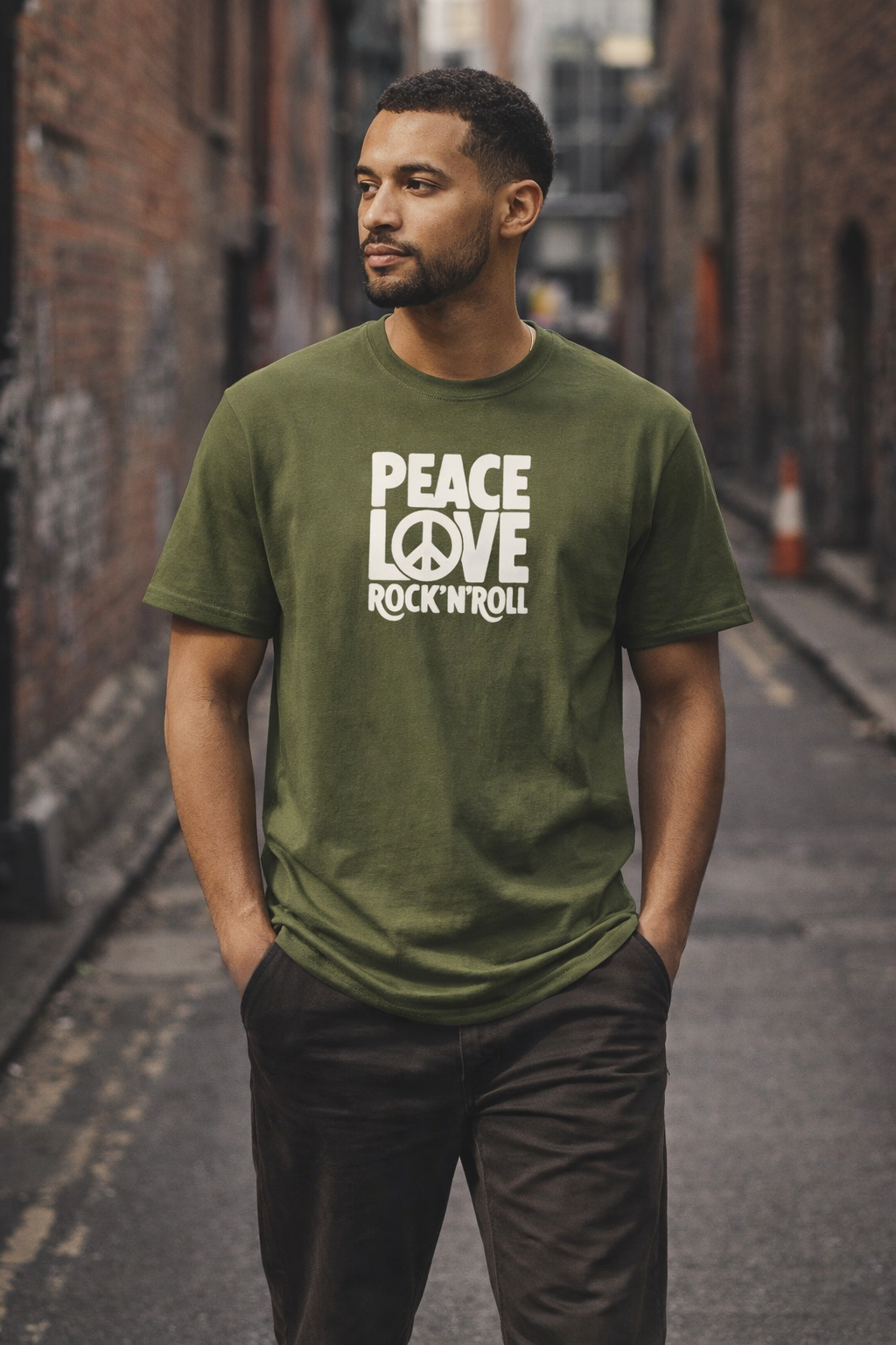 Peaceloverocknroll graphic unisex T-shirt in heavy cotton.