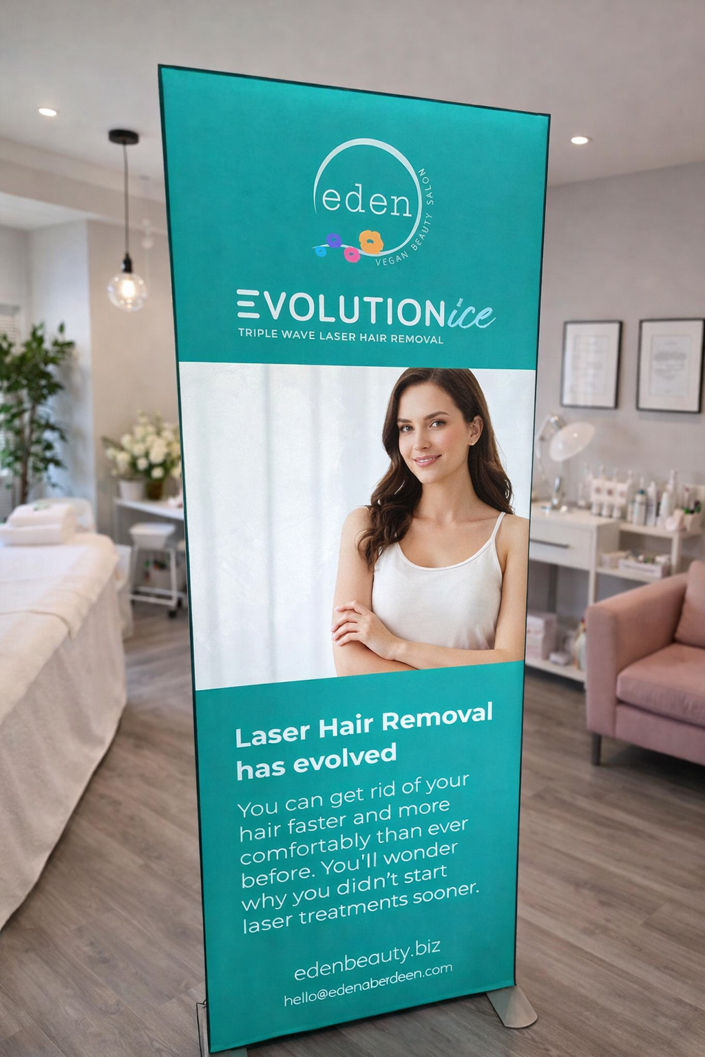 A large high-definition fabric lightbox with edge-lit LED technology.