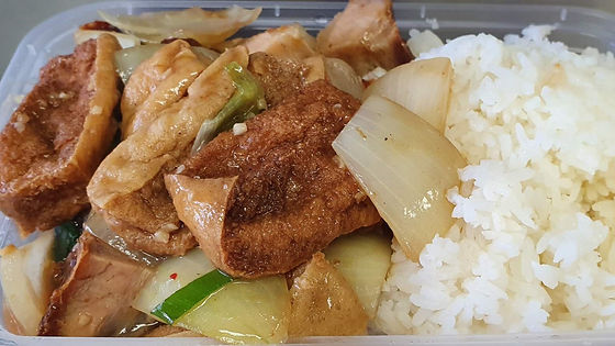 Roast Pork & Deep Fried Tofu on Rice(#166)火腩豆腐饭