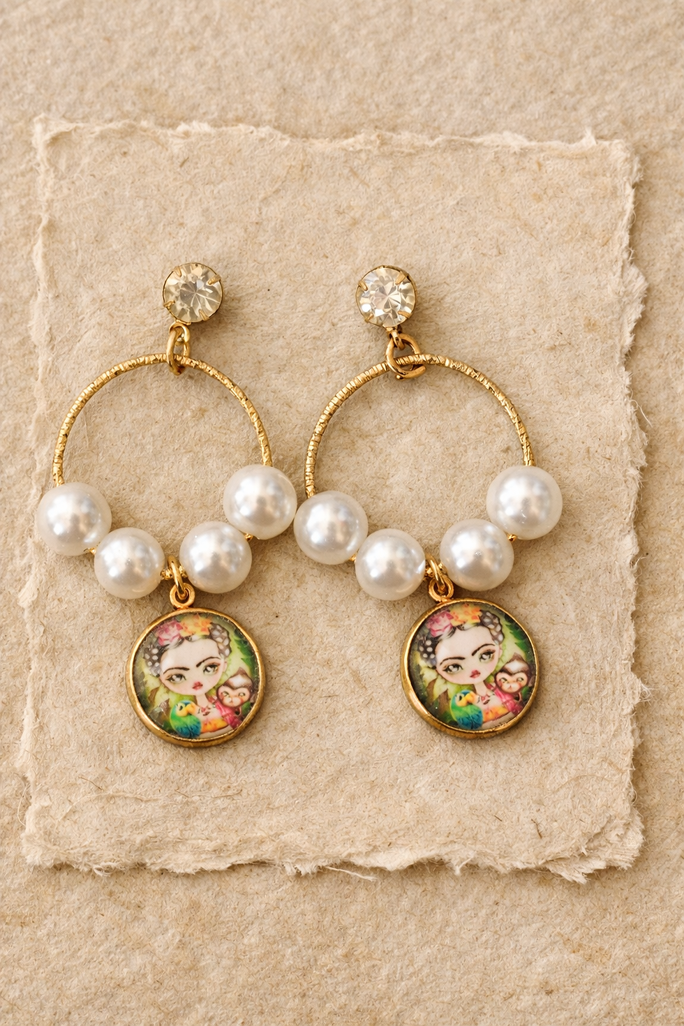 Thumbnail: Aretes Frida Kahlo Con Perlas