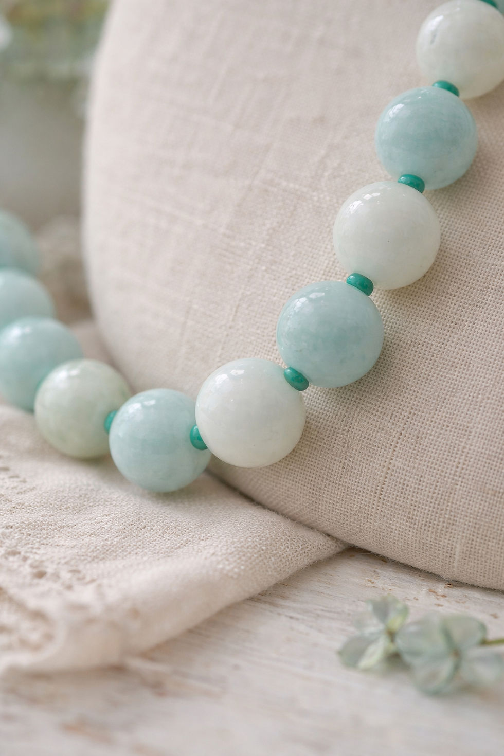 Miniatura: Collar de cuarzo celeste verde 45 ctms