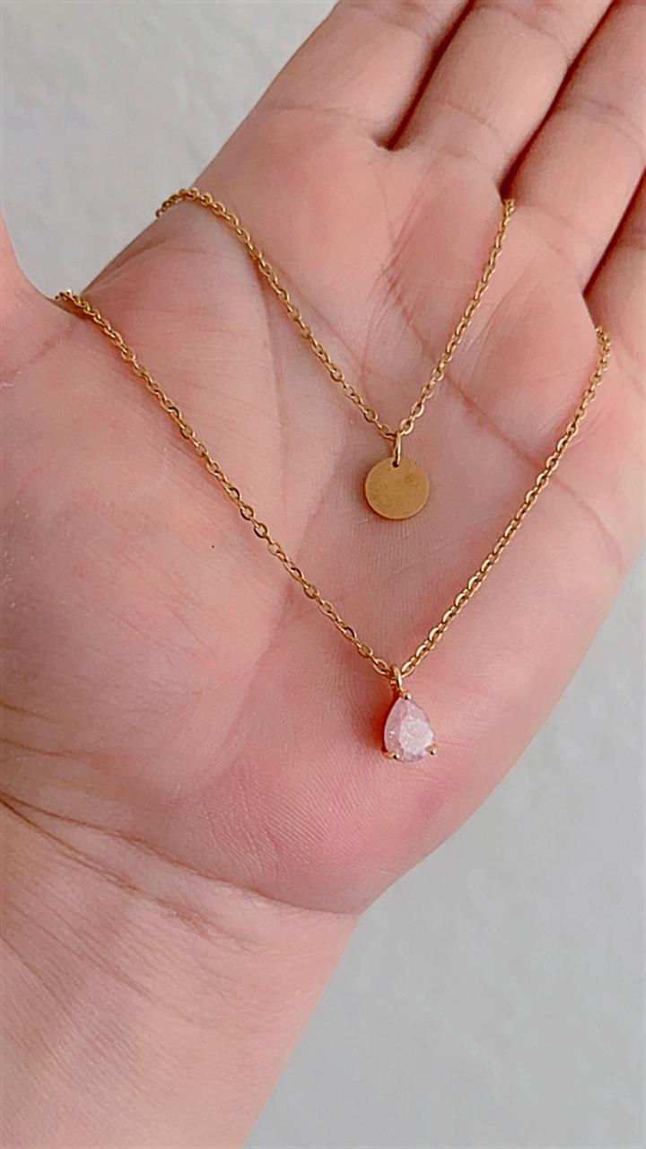 Cadena de cuarzo rosa en gota