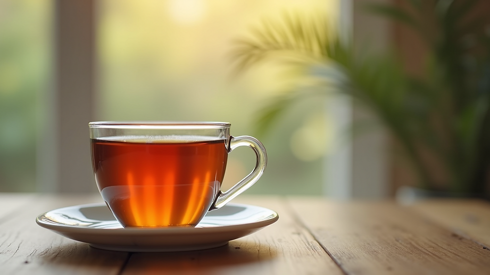 Close-up view of a cup of tea with a calming backdrop