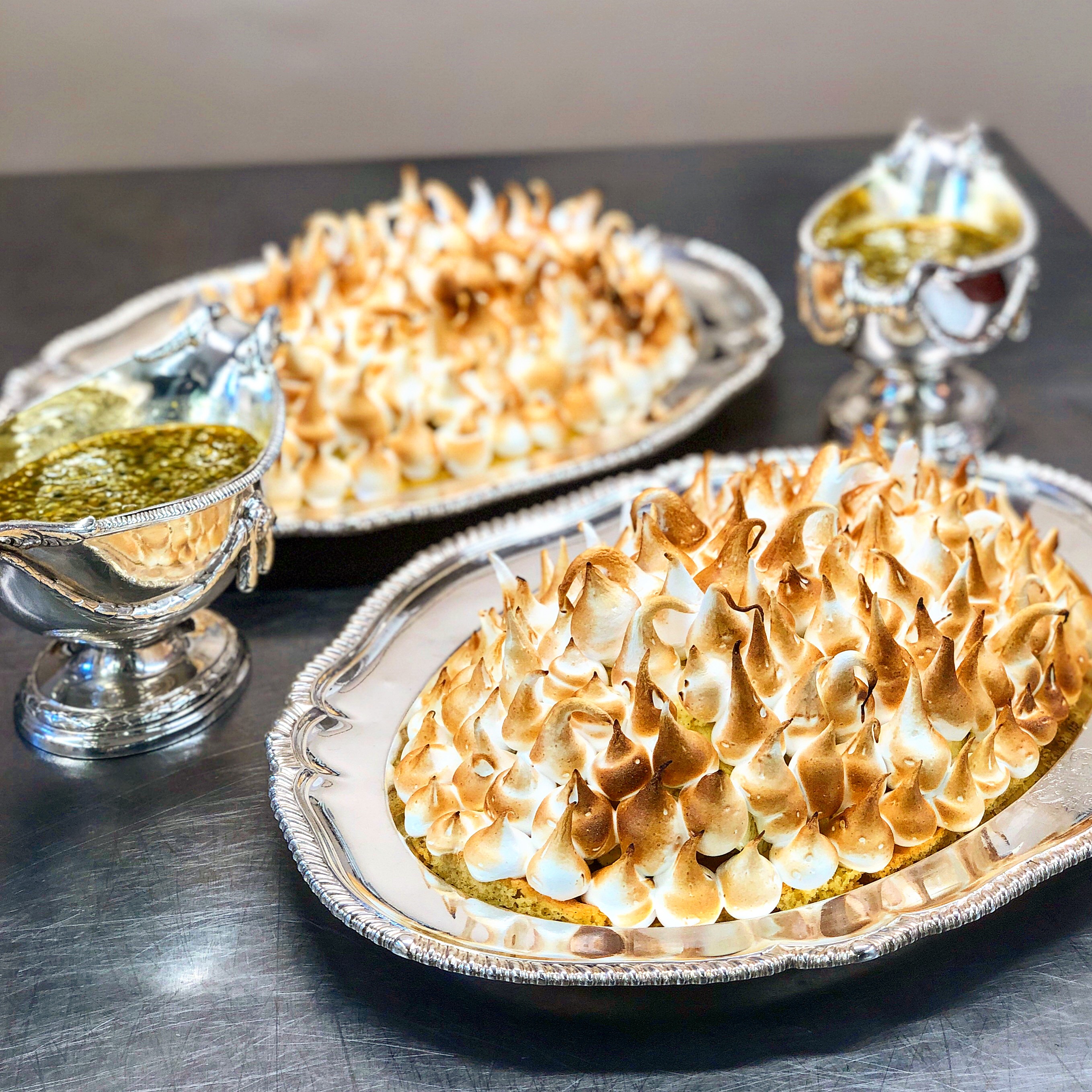 Baked Alaska, passion fruit syrup