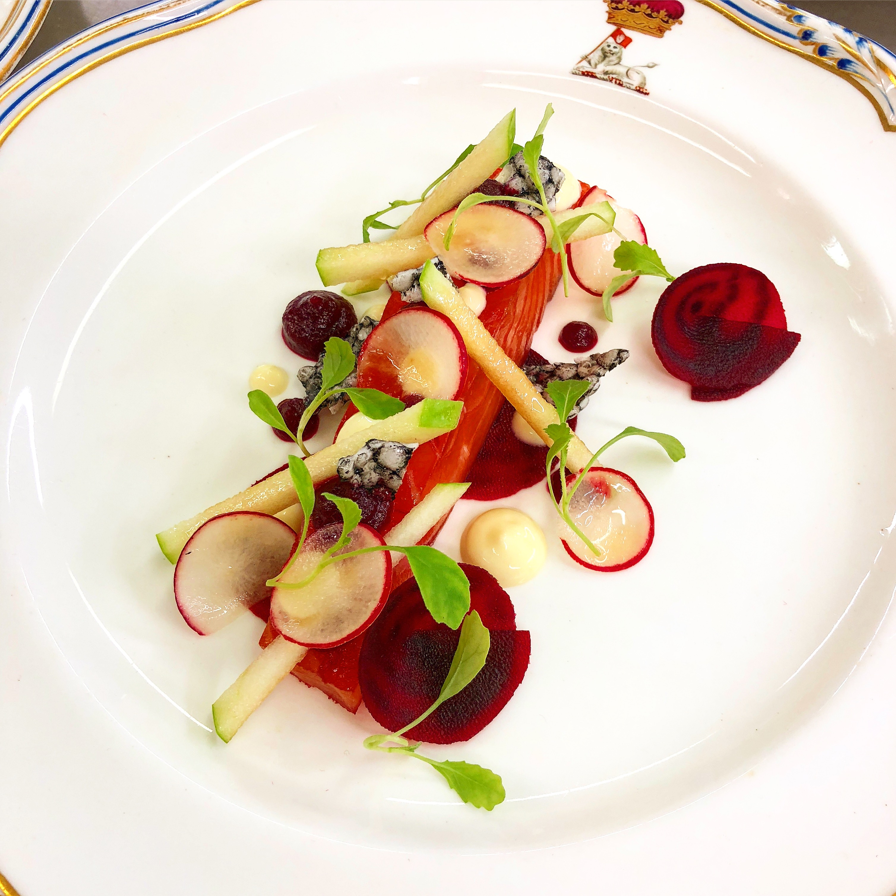 Beetroot smoked salmon, wasabi mayo