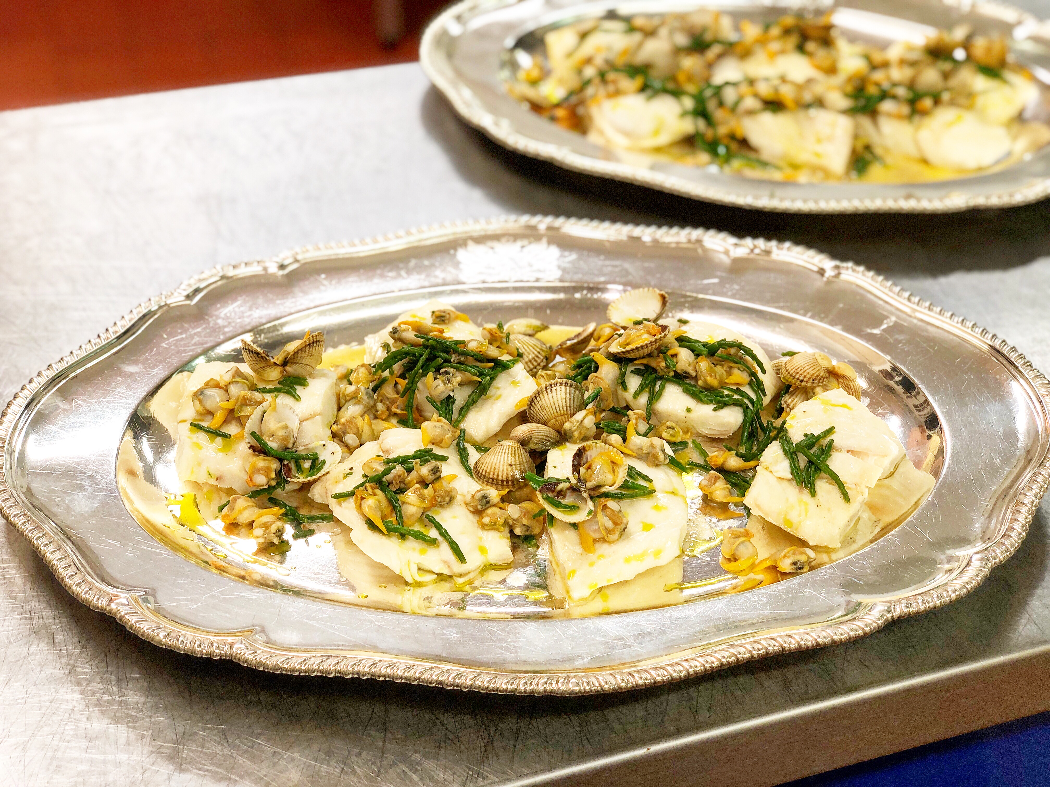 Turbot, clams, samphire