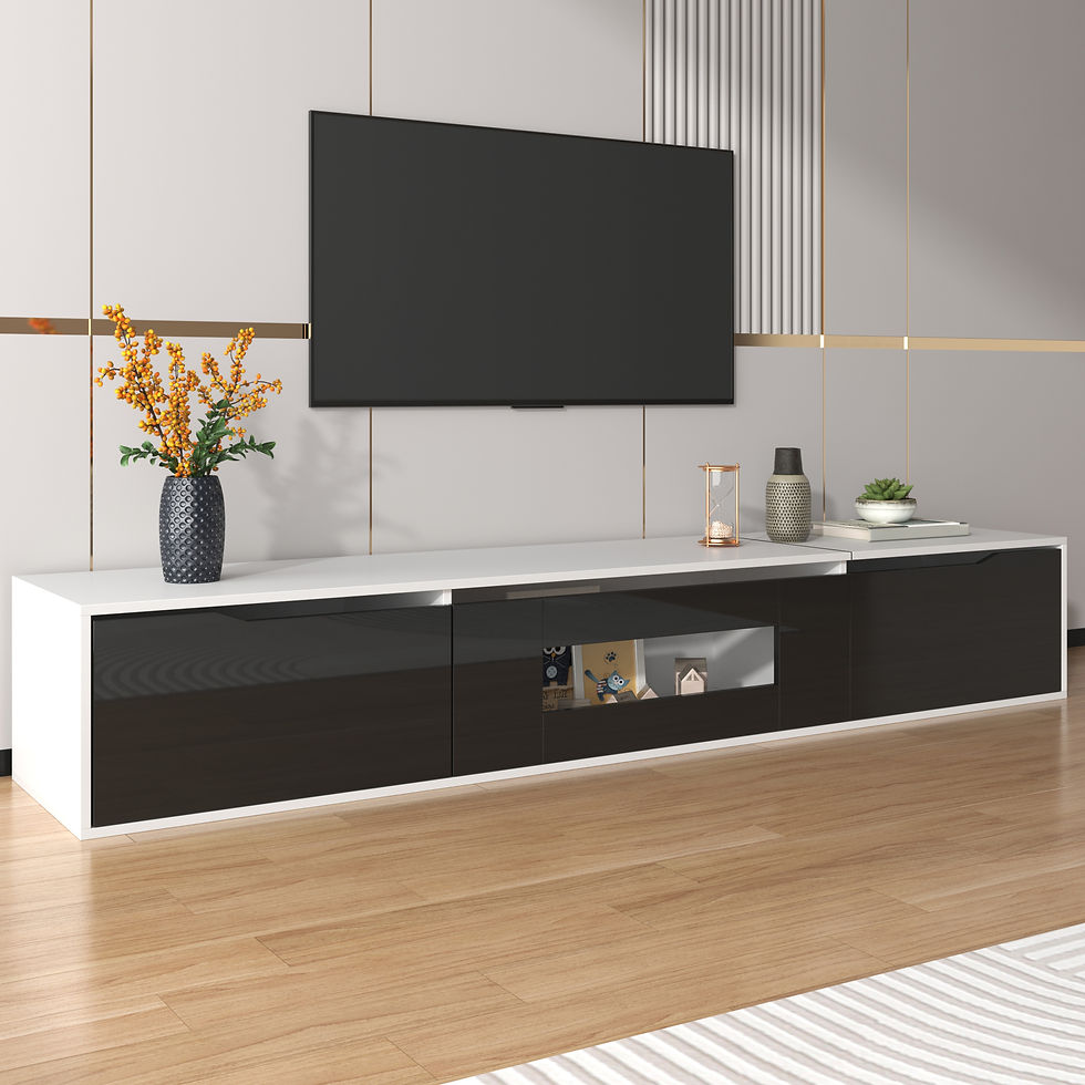 Thumbnail: Modern Black & White High-Gloss TV Cabinet 180x35x30cm, Wall-Mounted Unit with G