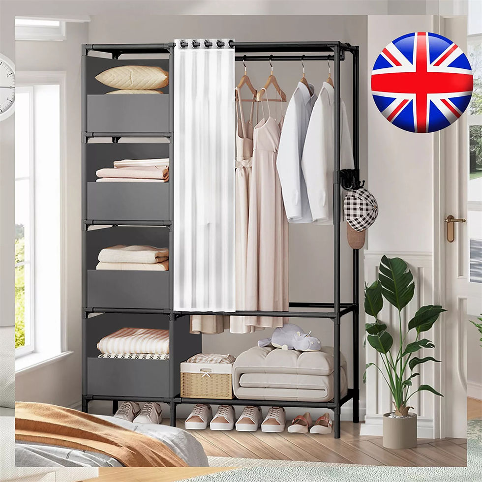 Thumbnail: New Metal Closet Clothes Rail Wardrobes Living Room Storage Garment Shoes Shelf 