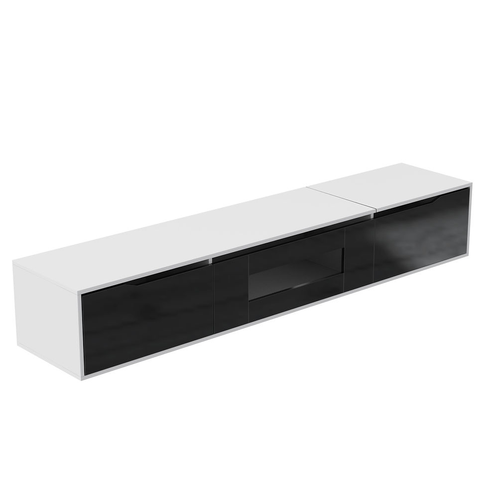 Thumbnail: Modern Black & White High-Gloss TV Cabinet 180x35x30cm, Wall-Mounted Unit with G