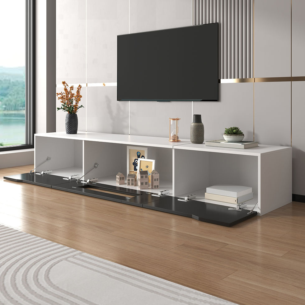 Thumbnail: Modern Black & White High-Gloss TV Cabinet 180x35x30cm, Wall-Mounted Unit with G