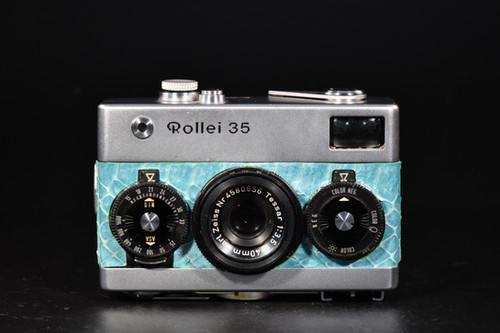 Rollei 35 - Silver with Acqua Snakeskin - German Zeiss - Condition