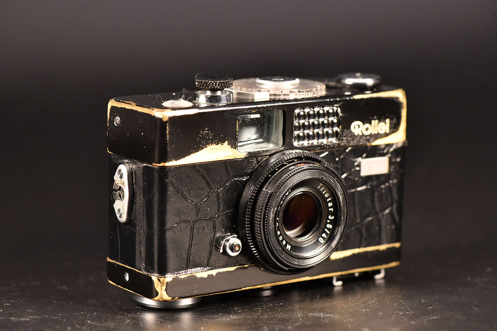 Thumbnail: Rollei B35 - Black/Black Crocodile Skin - Condition: Brassed