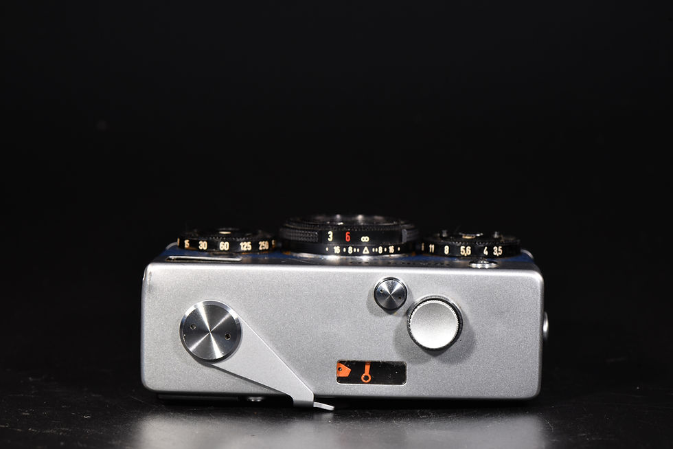 Thumbnail: Rollei 35 - Silver with Blue Faux Lizard Leather - Condition: Exc+++/Mint-