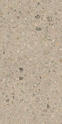 The image shows a 300x600 tile in a light beige earthy tone with a terrazzo styling 